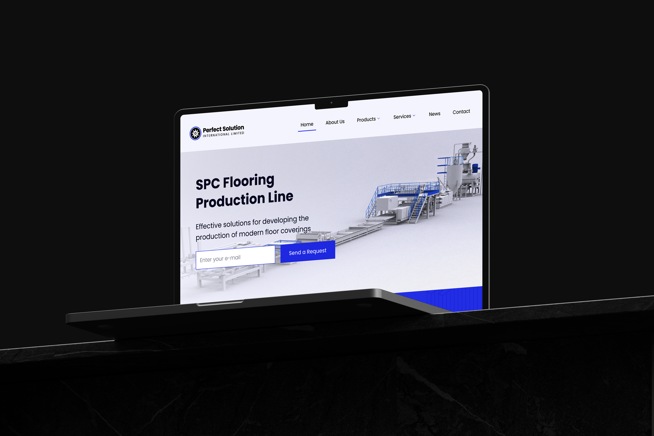 Perfect Solutions International Limited website on laptop mockup