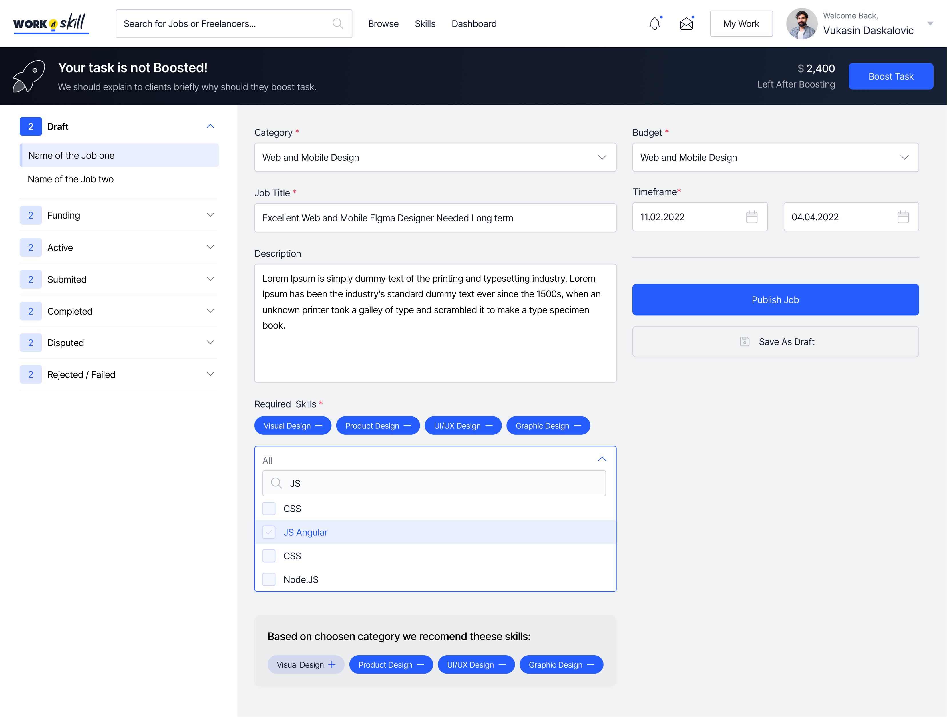 Work N Skill App Interface