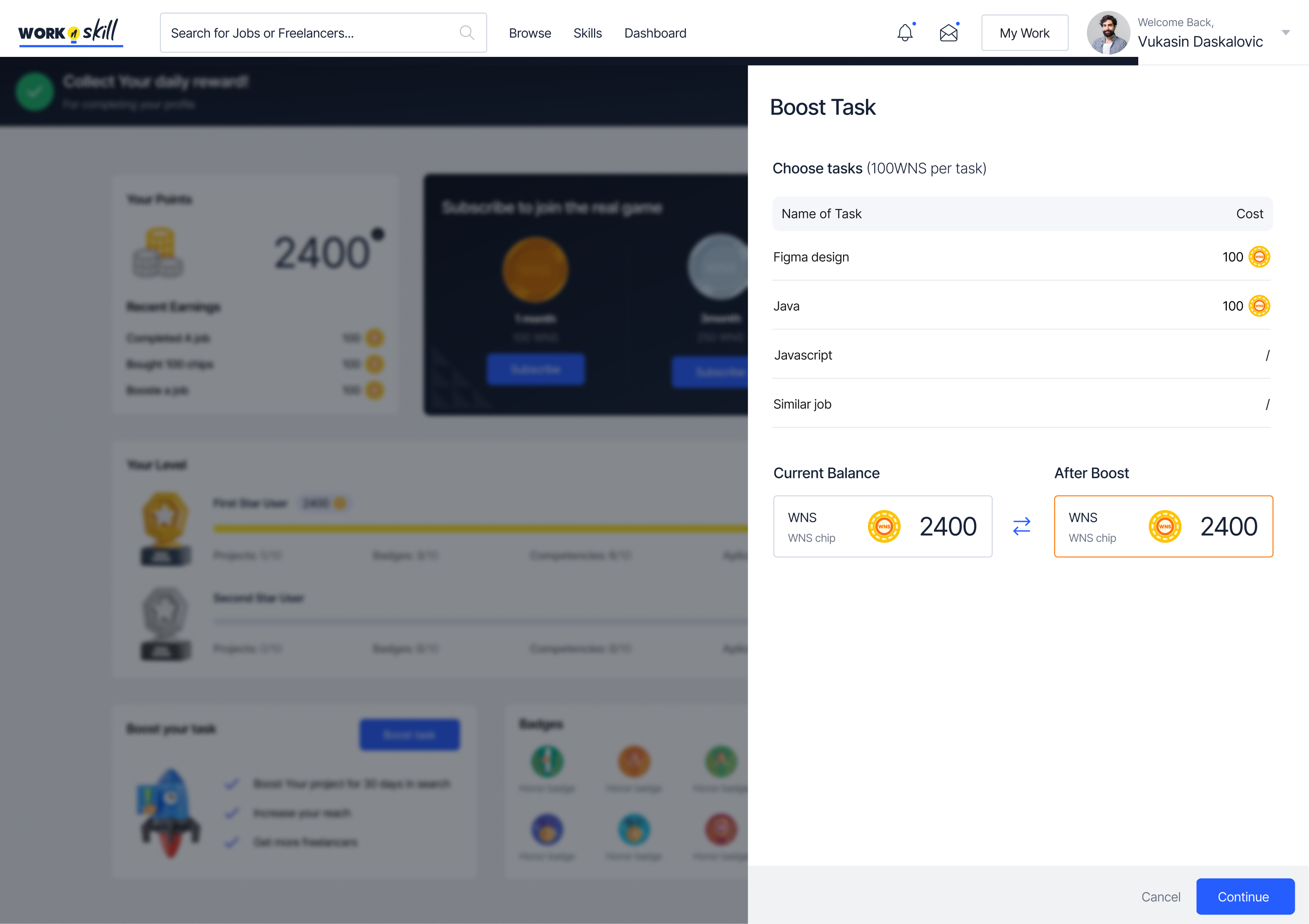 Work N Skill Gamified UI